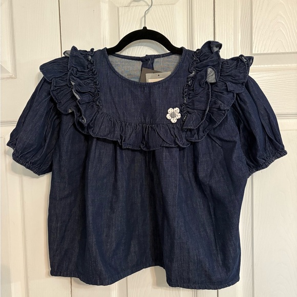 imakokoni Tops - Imakokoni NWT Denim Ruffle Top T Shirt with flower Small